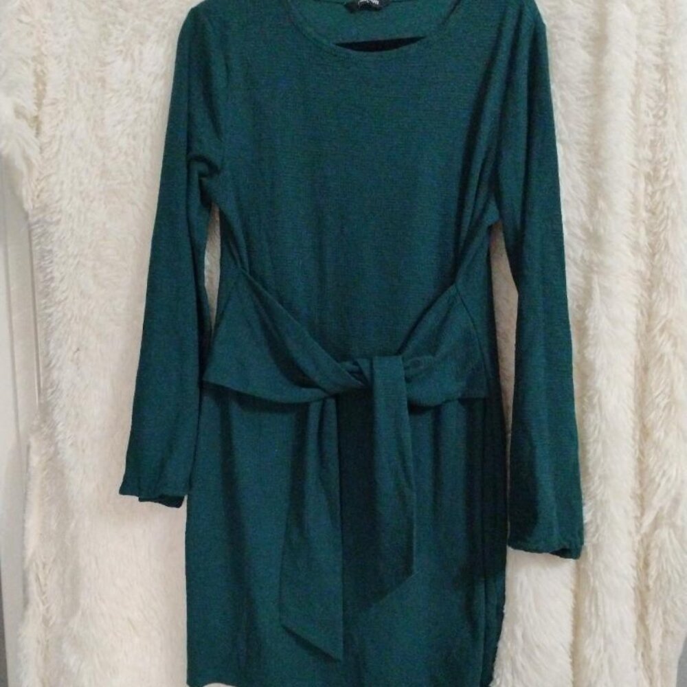Fashion Woman Green Faux Front Tie Dress NWOT Size L